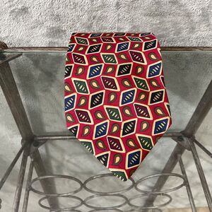 LIBERTY OF LONDON  classic men's tie 100% Italian Silk Made in USA red geometric